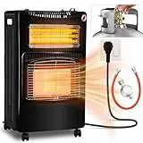 Yakimz Calefacción de gas para interiores de 4,2 kW, estufa de gas, plegable, incluye regulador de presión de gas y manguera de gas, consumo de gas de 306 g/h, ODS, para obras ventiladas, invernaderos