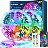Luces Led, Bonve pet Tiras led 30 Metros, Luces LED Habitación,Tira Led RGB Bluetooth, Control Remoto y App,16 Millones de Colores, Led Strip Light para Decoración Navidad Casa Fiesta TV Cocina