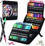 LENTPER Rotuladores Lettering 108 Colores, Punta Pincel, Doble Punta Fina, Kit para Niños y Adultos, Mandalas, Graffiti, Caligrafía, Dibujar, Acuarelables Profesionales