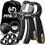 Kit de Entrenamiento para Fortalecer Agarre FitBeast 5 Piezas, 2 Resistencia Ajustable para Antebrazo, Estirador de Dedos, Anillo de Agarre y Bola de Alivio Estrés para Atletas, Negro