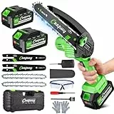 CEEPUY 6 Pulgadas Mini Motosierra Bateria 10000mAh, 880W Motosierra Eléctrica Portátil con bloqueo de seguridad y bomba de aceite, sierra eléctrica podar árboles para Jardin