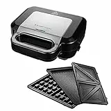 Russell Hobbs Sandwichera 3 en 1, modelo 26810-56, Placas para Gofres, Sándwiches y Grill, 750W, Acero Inoxidable y Negro