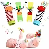 Vicloon Sonajero Calcetines y Muñequeras para Bebé, 4pcs Sonajeros de Muñeca Bebe Sonajero de Pies y Manos Juguetes, Sonajero para Recién Nacidos con Buscador de Muñeca para Bebé de 4-5 Meses