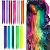 22 Piezas Extensiones de Pelo Niña, Extensiones de Clip de Pelo Colores, 20 Pulgadas Extensiones Colores Reutilizables, 11 Colores Extensiones de Cabello para Mujeres Niñas Festivales Cosplay