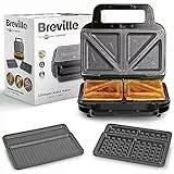Sandwichera Breville 3-in-1 Ultimate | Sandwichera para preparar sándwiches rellenos, gofres y paninis | Placas antiadherentes extraíbles | Acero inoxidable negro [VST098X] | Enchufe UE