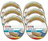 tesa Cinta adhesiva universal de doble cara en paquete de 6 unidades, cinta adhesiva versátil para embalaje, decoración y alfombras o para manualidades, 6 rollos de 10 m