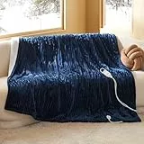 Bedsure Mantita eléctrica 180x200cm, Apagado automático, 6 Niveles de Calor, Temporizador 10h, protección sobrecalentamiento 8h, acogedora para hogar & Oficina, Azul Marino Rayado