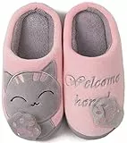 ChayChax Zapatillas de Estar por Casa Lindo Animados para Niños Mujer Hombre Invierno Pelusa Forro Pantuflas Interior Cómodo Caliente, Rosa Gris, 33/34 EU=Fabricante 34/35(240)