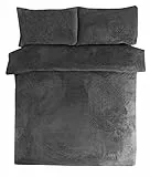 Sleepdown Juego de Funda de edredón de Forro Polar con Funda de Almohada térmica, cálida, súper Suave, Individual, Color carbón, suelto