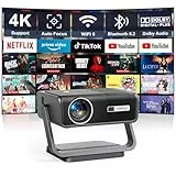 【Netflix Oficial & Auto Focus/Keystone】 30000 Lumen Smart Proyector 4K Soporte WiFi 6 Bluetooth Full HD 1080P, VOPLLS Proyector Portatil con Dolby Audio Projector Cine en Casa para iOS/Android