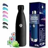 Grsta Botella Agua Acero Inoxidable, 750ml Botella Termica, A Prueba de Fugas, Botella Agua Gimnasio, sin BPA, Cantimplora Acero Inoxidable, Fácil de Llevar, para Oficina, Yoga, Cámping, Senderismo