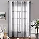 MIULEE Cortinas Salon Modernas con Rayas Blanco y Gris, Bonitas Cortinas Dormitorio Juvenil con Ojales, Translucidas Visillos para Ventanas Habitacion, Visillos Salón 2 Piezas, 2X A140xL245CM