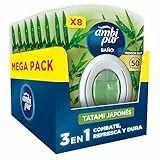 Ambipur Ambientador Para Baño, Fragancia Tatami Japones, Pack de 8 Unidades, Combate los olores y deja un aroma fresco y ligero