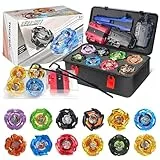 DEZAWRTY Set de Batalla X – 12 Peonzas Giratorias, 3 Lanzadores y 1 Empuñadura con Caja de Almacenaje, Juguete Cumpleaños para Niños 6+ Años (X1)