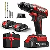 Taladro Atornillador Batería con 2 Baterías, 20V Taladro Bateria par Máximo de 42Nm, Taladro Inalámbrico de 2 Velocidades, Apto para Baterías Makita, 25+1 Niveles de Par, Portabrocas 10mm, Luces LED
