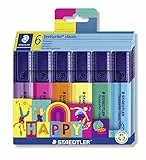 Staedtler Resaltador Textsurfer Classic, Happy Colours, gran almacenamiento de tinta, larga duración y vida útil, secado rápido, punta de 1-5 mm, 6 rotuladores en estuche de cartón, 364 C6 HA