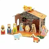 WOOMAX Belén de Madera Infantil magnético, 11 Piezas magnéticas para Nevera, 2 en 1, Nacimiento Navidad, Pesebre, Reyes Magos, para niños +3 años, Decoración navideña (47693)