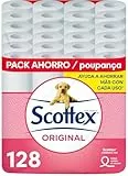 Scottex Original Papel higiénico, 128 rollos, 4 packs de 32 rollos dos capas que proporcionan el equilibro adecuado en suavidad y resistencia