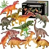 TOEY PLAY Dinosaurios Juguetes Niños 3 Años, 12 Piezas Grandes Dinosaurios Figuras con Tiranosaurio Rex Velociraptor Triceratops 2 Árboles, Educativas Regalo