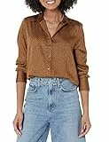 Amazon Essentials Blusa de Satén con Botones de Corte Estándar (Disponible en Tallas Grandes) Mujer, Castaño Oscuro Leopardo, L