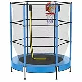 PILIN Trampolín para Niños, Trampolín De Jardín Juego De Tableros De Baloncesto Ø145cm, Juego Completo con Colchoneta De Salto, Red De Seguridad, Muelles Galvanizados y Cubre Bordes