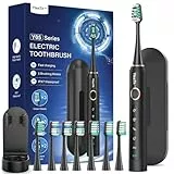 Cepillo de Dientes Eléctrico Sónico para Adultos - Cepillo Electrico Sónico con 8 Cabezales y Estuche de Viaje, 5 Modos, IPX7 Impermeable, Cepillo Dientes Electrico de Viaje Recargable, Negro