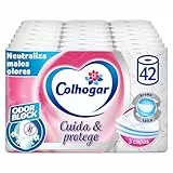 Colhogar Protect Cuida&Protege Odor Block 7x6 - Papel Higiénico Suave y Resistente - Paquete com 42 rollos - 3 Capas - rollos color blanco y con una fragancia talco