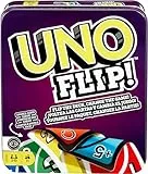 Mattel Games Juego de Cartas UNO Flip!, Juego de Mesa en Lata para niños +7 años (Mattel GDG37)