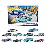 Hot Wheels Pack 10 Coches de Carreras de Juguete, Escala 1:64, Incluye 1 Corvette Greenwood, 1 Lamborghini Centenario Roadster y 1 McLaren Speedtail, Juguete +3 años (HYM96)