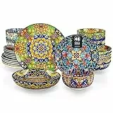 vancasso Serie SIMI Juego de Vajilla 48 Piezas para 12 Personas, Vajillas Bohemia de Porcelana – 12 Platos Llanos, 12 Platos de Postre, 12 Platos Hondos y 12 Cuencos - Apto para Lavavajillas