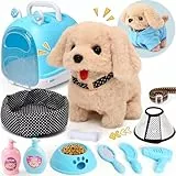 Tacobear Electrónico Perrito Juguete Ladra y Anda con Jaula Perro Correa y Ropa, Peluche Animales Perro Robot Juguete Interactivo para Niño 3 4 5 Años Regalo Niña