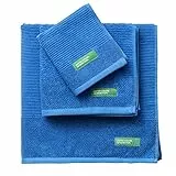 UNITED COLORS OF BENETTON. Set 3pcs Toallas de baño (30 x 50 + 50 x 90 + 70 x 140 cm) 450 gsm 100% algodón Azul Casa (BE021)