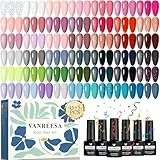 VANREESA Kit Uñas Semipermanentes, 45 Colores Pintauñas Semipermanentes con Base Top Coat Brillante Mate Purpurina, Kit de Manicura para Principiantes, Regalos para Mujeres