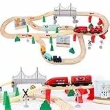 LZDMY Juego de Tren de Madera para Niños, 72 Piezas Tren Eléctrico de Madera Compatible con Vías de Madera Brio, Tren de Madera de Juguete para 3 4 5 6 Años Tren de Juguete de Regalo para Niño y Niña