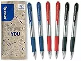 PILOT Caja de 6 Bolígrafos Super Grip - Biros recargables y retráctiles - 2 Azul, 2 Rojo, 2 Negro - Punta Media