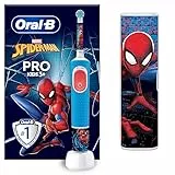 Oral-B Pro Kids Cepillo De Dientes Eléctrico, 1 Mango De Spider-Man De Marvel, 1 Cabezal, 1 Estuche De Viaje, Diseñado Por Braun, Apto Para Niños Mayores De 3 Años