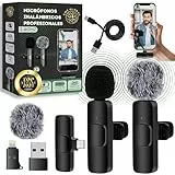 2 Pcs Micrófono inalámbrico para iPhone, iPad, Android, PC, con USB-C, Microfonos de Solapa con Clip para Grabación de Vídeo, Youtube, Twitch, TikTok, Vlog, Podcast, en Vivo con cancelación de Ruido.
