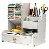 Organizador de escritorio con cajón multifuncional para bolígrafos, organizador de escritorio para el hogar, la oficina y la escuela (PB17-blanco)