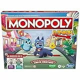 Hasbro Gaming, Monopoly Junior 2 en 1, Juego de Mesa de Estrategia, Diversión en Familia, Tablero Reversible, 6 Peones Coleccionables, Coche de Juguete, Patito y Dinosaurio, Idea de Regalo Colores