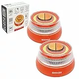 KRASER KR4V16NP2 Pack 2 Luz Carretera Naranja, Holomogada DGT LED Intensidad, Baliza Luminosa de Emergencia Imantada, Autónoma, Pilas Incluídas, Compacta Linterna con Colgador