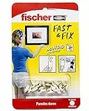 fischer - Colgador Cuadros Básico Fast & Fix | Fija Cuadros sin Agujeros | Hasta 8 Kg de Carga | Reutilizable | Ideal para Hormigón, Yeso y Ladrillo | Montaje con Martillo | 12 uds | Blanco