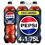 Pepsi zero Refresco de cola con cero azúcar y cero calorías, packs de 4 botellas de 1.75 litros, 7 litros en total