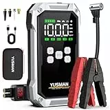 YUSMAN Arrancador de Baterias de Coche con Compresor de Aire, 12V 7000A Arrancador Coche Portatil con Inflador de 150 PSI (para All Gasolina o 10L Diesel), Linterna LED de Emergencia