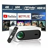 Proyector 4K [Netflix Oficial/Dolby Audio] Eeenfy Proyector Portatil, Smart Proyector TV con 1080P FHD Nativo, 600 ANSI, WiFi6 Bluetooth 5.2, E-Focus & Corrección, Mini Proyector Support Cine en Casa