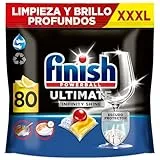Finish Powerball Ultimate Infinity Shine, pastillas para el lavavajillas con poder quitagrasas y protección del cristal, aroma limón, 80 Pastillas