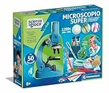 Clementoni Lab Super-Laboratorio con 50 experimentos de Ciencia, microscopio para niños óptico y electrónico 1200X, Juego científico 8 años, en Italiano, 19228, Multicolor