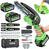 CEEPUY Mini Motosierra a Bateria 10000Mah 6 Pulgadas, 880W Batería Extra Grande Ultra-long Usage Time Sierra Electrica Pequeña Sierra Electrica Podar Arboles Motosierra de Mano Para Jardin