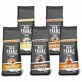 Der-Franz Café Pack, granos enteros, aromatizado, 5 x 500 g (1 x Avellana, 1 x Vainilla, 1 x Chocolate, 1 x Canela, 1 x Caramelo)