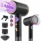 Tisoutec Secador de pelo profesional de iones con motor AC 2400 W, difusor de pelo 4 en 1, botón caliente/frío, 3 niveles de calor, 3 niveles de velocidad, incluye