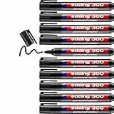 edding 300 marcador permanente - negro - 10 rotuladores- punta redonda 1,5-3 mm - resistente al agua, de secado rápido, rotuladores indelebles - para cartón, plástico, vidrio, madera, metal